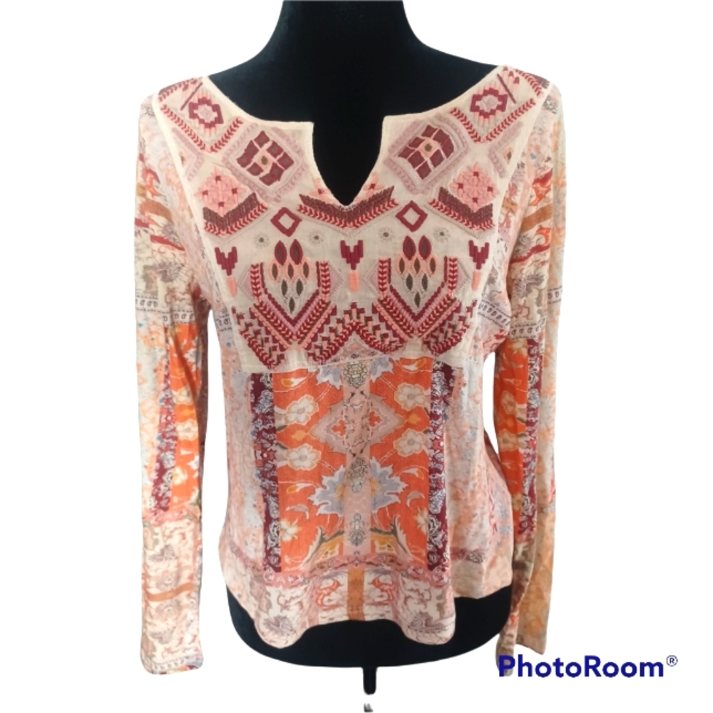 Sundance Womens Embroidered Long Sleeve Top M